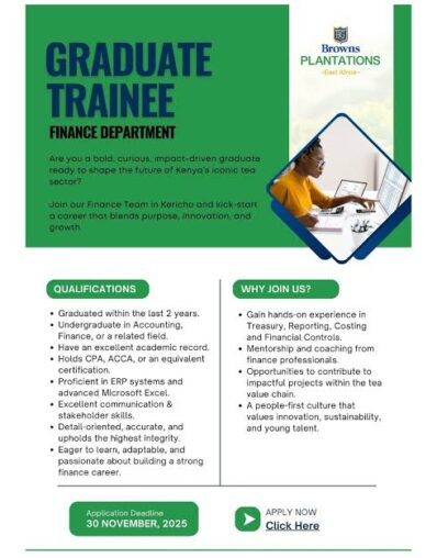 2025 Browns Plantations Finance Graduate Trainee – Kericho