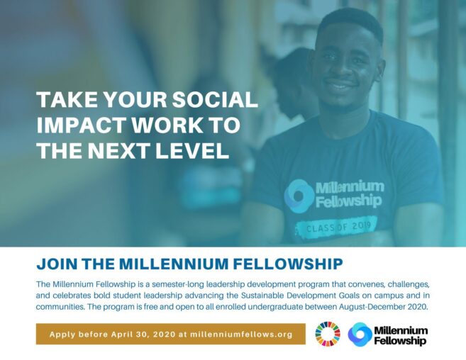 The United Nations Academic Impact/MCN Millennium Fellowship 2026/2027 for emerging Leaders worldwide.