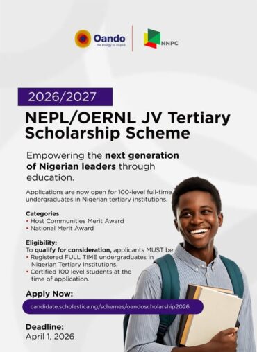NNPC/OANDO Tertiary Scholarship Scheme 2026/2027 for Young Nigerian Students