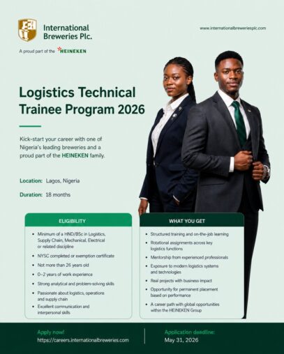 Logistics Technical Trainee Program 2026 at International Breweries Plc