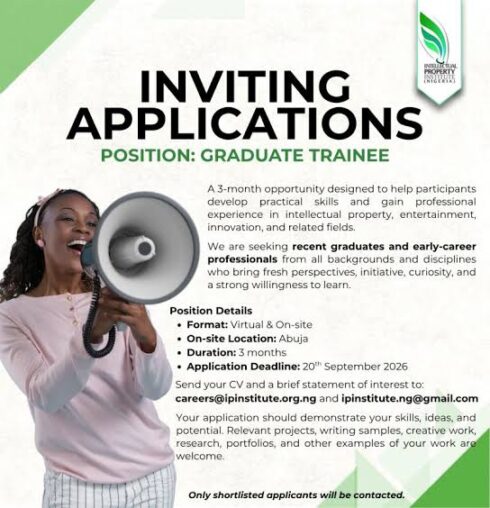Graduate Trainee Program at Intellectual Property Institute (Nigeria) 2026
