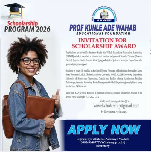 Professor Kunle Ade Wahab Educational Foundation Scholarship 2026 (KAWEF)